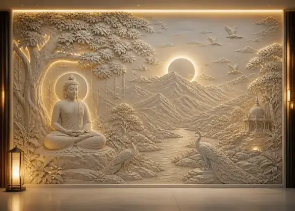 Luxury natural stone wall carving design for modern villas and premium living rooms by EarthStona